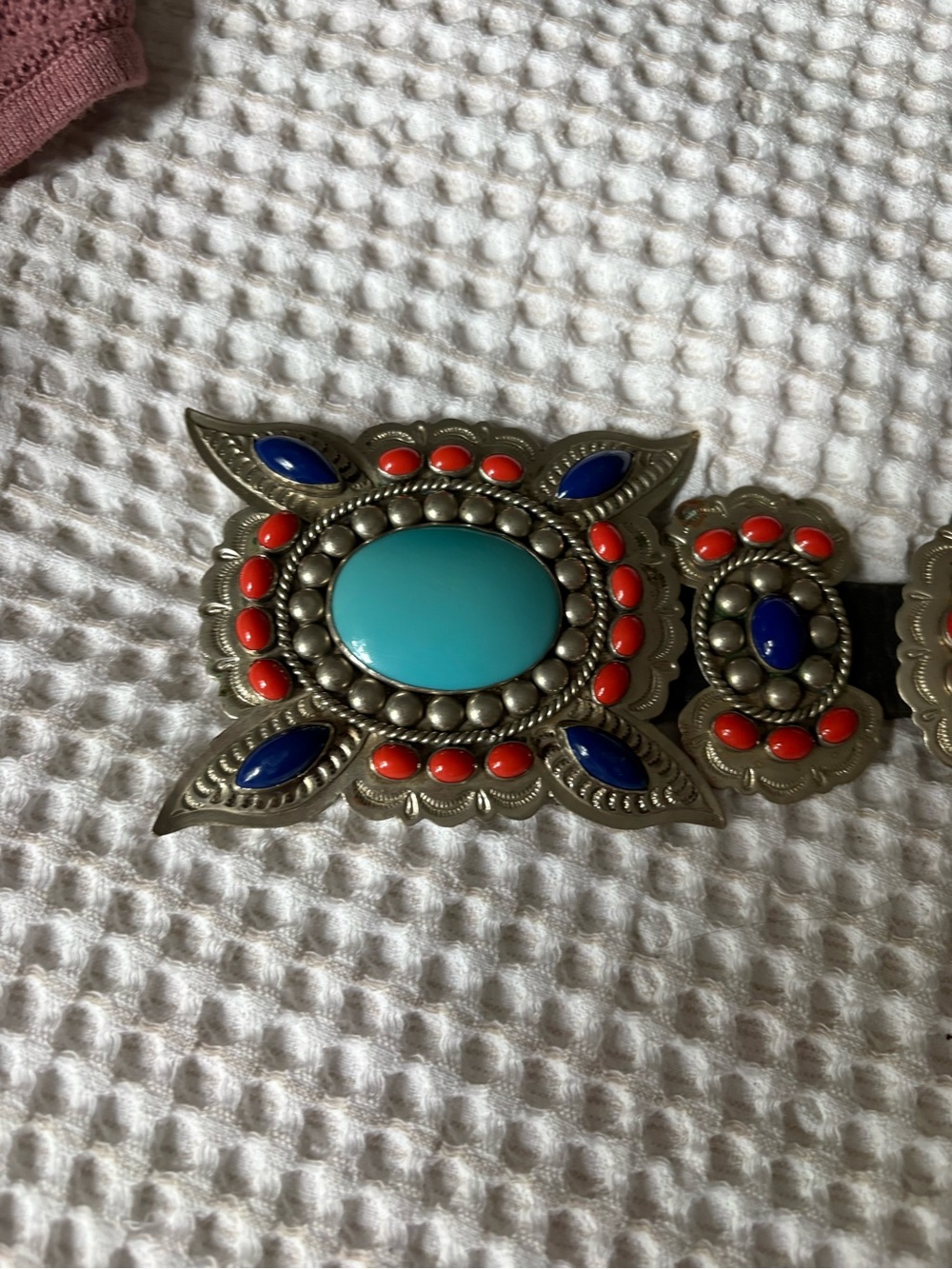 Vintage Turquoise, Coral & Navy Southwestern Concho Belt